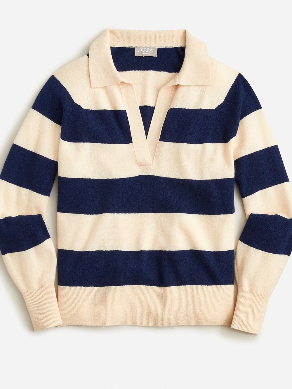 J. Crew 100% Cashmere Rugby Polo Stripe Collared Pullover Sweater Preppy Retro